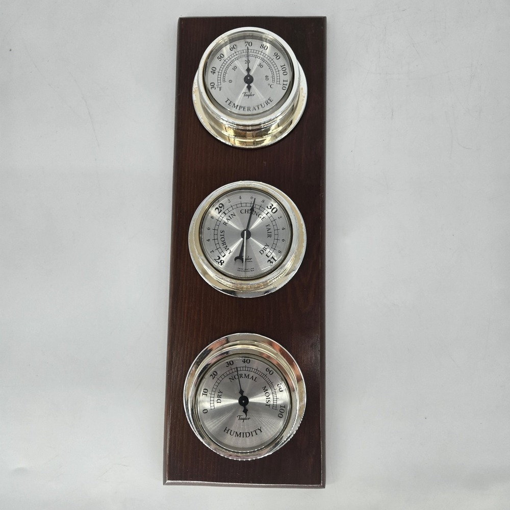 Taylor Weather Station Barometer Thermometer Hygrometer Wood Wall Plaque Vintage